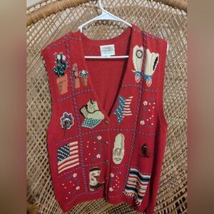 Susan Bristol Red Knit Vest with Embroidery